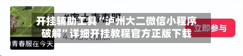 开挂辅助工具“泸州大二微信小程序破解”详细开挂教程官方正版下载-第1张图片