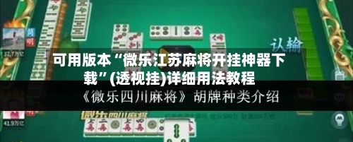 可用版本“微乐江苏麻将开挂神器下载”(透视挂)详细用法教程-第3张图片