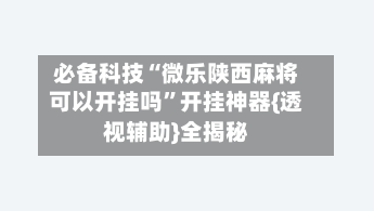 必备科技“微乐陕西麻将可以开挂吗”开挂神器{透视辅助}全揭秘-第3张图片